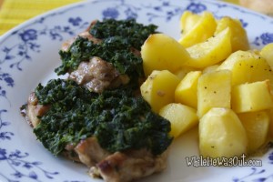 Chicken Thighs with Spinach and Baked Potatoes